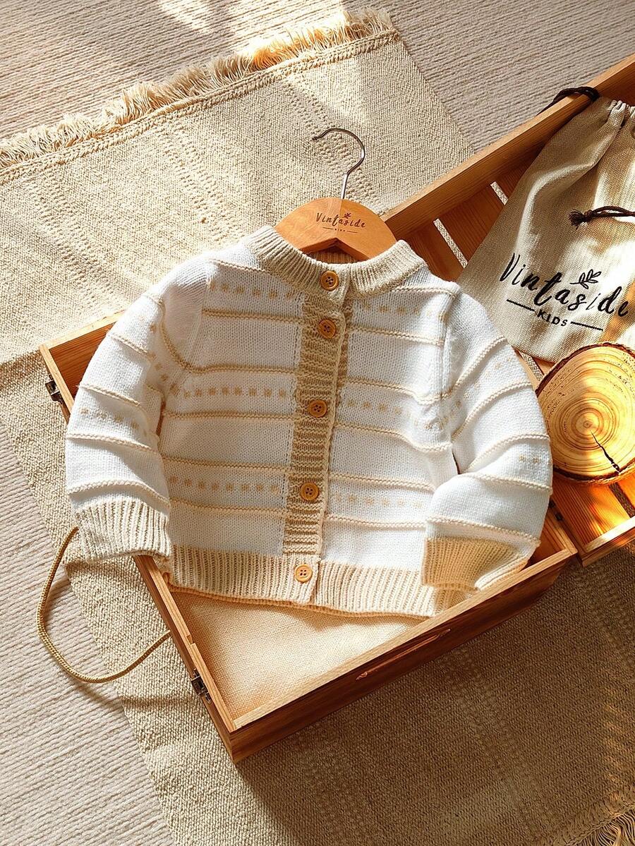 Vintaside Kids Chaqueta de punto de bebé niño con bloques de color y rayas, para otoño/invierno