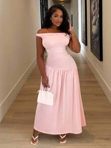 Alexandranx Women's Elegant Sleeveless V-Neck Pleated Long Dress, Blue, Everyday Commuting Fitted Slim Style, Spring & Summer - Pink - View 4