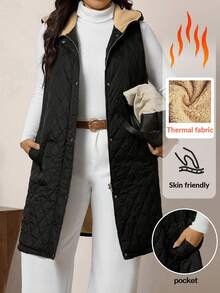 Zelara Women's Plus Size Black Quilted Padded Vest,Minimalist Sleeveless Solid Color Winter Coat,Casual Hiking Outerwear,Autumn Fall Clothes For Business - Black - View 1