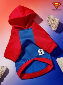SUPERMAN X PETSIN 1pc Colorblock Printed Raglan Sleeve Hoodie, Fashionable & Suitable For Cats & Dogs - Blue - View 2