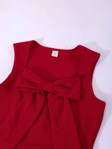 少女红色蝴蝶结吊带背心腰部 A 字形连衣裙，甜美优雅连衣裙，适合约会、派对、聚会 - 酒紅色 - 查看 7