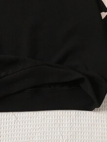 SHEIN 女孩运动街头时尚针织圆领长袖运动衫 - 黑色 - 查看 3