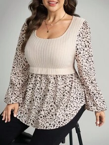 Comfylo Plus Size Women's U-Neck Regular Shoulder Long Sleeve Floral Casual Blouse Fall Winter Going Out Tops Women Fall Tops Women Winter Tops Women Business Casual Women Fall Floral Tops For Women Plus Size Tops For Women Full Sleeve Tops Peplum Tops