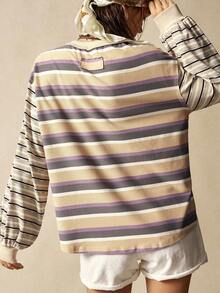 Bohemela Casual Striped Patchwork Design Loose Fit Crew Neck Long Sleeve Sweatshirt For Women In Fall/Winter
