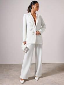 COSMINA Veste blazer décontractée à décor floral pour femmes, idéale pour les déplacements en automne/hiver - Blanc - Voir 6