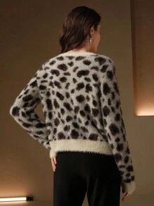 Anewsta Áo len cardigan họa tiết da báo cổ điển thanh lịch dành cho nữ - Nhiều màu - Xem 3
