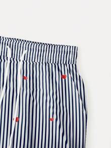 INAWLY 2pcs Women Heart Embroidery T-Shirt & Striped Heart Print Pants Set - Royal Blue - View 5