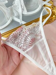 SHEIN Classic Sexy 2pcs Women's Sexy Lace Patchwork Lingerie Set