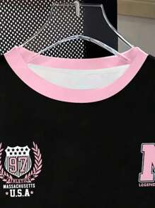 SHEIN Leap Crew 少女休闲简约运动甜美酷炫风格运动衫，28号印花，超大针织T恤，舒适轻松的夏季休闲装，酷炫服饰系列，返校季，儿童图案T恤，韩版风格 - 彩色 - 查看 5