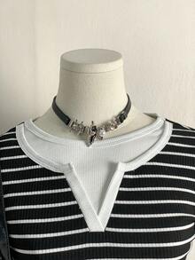 SHEIN EZwear Camiseta de manga larga casual de mujer con parches de colores contrastantes, para otoño/primavera