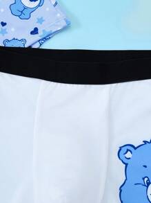 SHEIN X Care Bears 3pcs Men's Cute Cartoon Bear Print Contrast Tape Waist Comfortable Boxer Briefs,Basic Casual Boxer Brief, Men Boxers Pack,Black,Blue,White, Cartoon Underwear - Blue - View 5