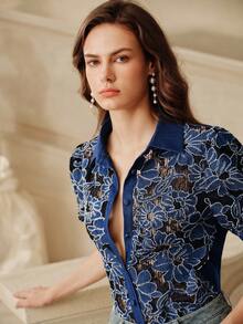 Savoree Cut-Out Floral Layered Blouse, Spring/Summer Outfits For Women