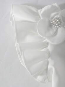 Váy ngắn màu trơn cạp cao tay bồng vai bất đối xứng thời trang thanh lịch dành cho bé gái tuổi mới lớn với họa tiết hoa ngọc trai giả 3D, thích hợp cho lễ tốt nghiệp, đám cưới, phù dâu, những dịp trang trọng, Giáng sinh, tiệc Halloween - trắng - Xem 3