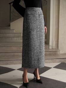 ZEYLAH 厚花呢A字裙，秋冬 - 灰色 - 查看 5