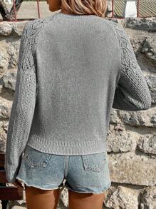 EMERY ROSE Vacation Casual Solid Color Hollow-Out Knit Sweater Fall Winter Cloth For Women - Grey - View 2