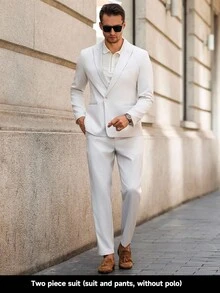 Manfinity AFTRDRK Men's Simple Solid Color Suit Jacket And Pants Set, Business/Wedding - Beige - View 1