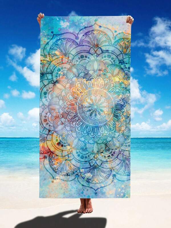 SHEIN 1Pc Mandala Pattern Beach Towel, Modern Fabric Travel Beach Towel For Camping, Vacation Summer Travel, Vacation Holiday Beach Essentials