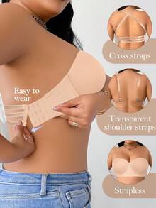 Wedaily 2pcs/Set Plus Size Wireless Bras With Removable Straps, Crossover Design, Invisible Back Bra - Multicolor - View 8