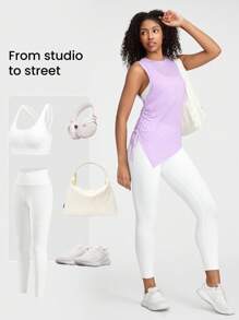 GLOWMODE Just E Drawstring Asymmetric Design Tank Top - Mauve Purple - View 5