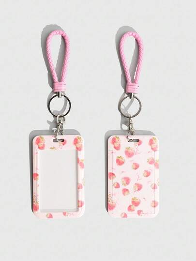 Kawaii 1pc Cute Strawberry Bow Heart Back To School ID Card Holder Cover