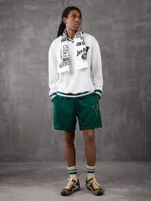 PAVTROS Manfinity Streetrush Men Contrast Stripe Sweatshirt & Shorts Co-Ords, Back To School, Fall Clothes - Green - View 3