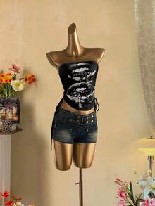 Attitoon Women's Casual Drawstring Tie-Front Cropped Tube Top - Multicolor - View 7