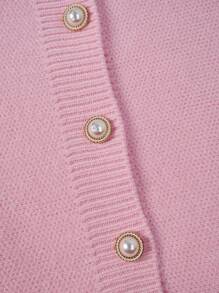 Franclia Women's Elegant Fashion Minimalist Versatile Round Neck Ruffle Hem Waist Fitted Cardigan Sweater, Autumn/Winter Pink Cardigan Pink Sweater Cute Cardigan Pearl Button Cardigan Fall Cloth For Women - Pink - View 6