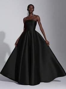 Elitara 优雅奢华红色荷叶边下摆露肩连衣裙，适合婚礼、派对、度假、舞会、正式活动（重度装饰）