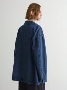 FRIFUL 女式休闲百搭宽松牛仔夹克，带双口袋 - 藍色 - 查看 11