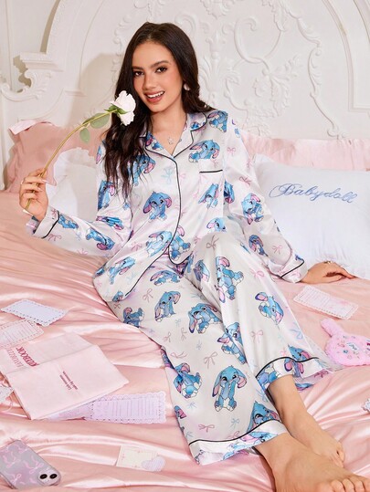 SweetSlumber Cute Animal Print Women Pajama Set, Long Sleeve Shirt And Pants Women Sleepwear Pajamas Gown For Woman Night Dress Pajama Stitch Pajamas Cartoon Pajamas, Fall Winter Clothes