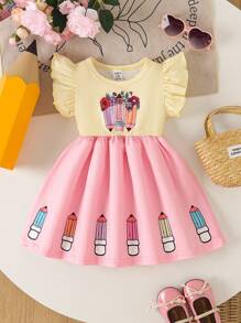 SHEIN Baby Girl Summer Floral Print Sleeveless Patchwork Dress, Cute Ruffled Hem Casual Princess Dress For Outdoor - Multicolor - View 3