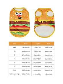 PETSIN Pet Puppy/Kitten Cartoon Burger Print Striped Suspender Pants + Breathable Cooling Vest 2pcs Set, Suitable For Cats And Dogs - Multicolor - View 3