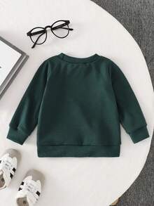SHEIN Baby Boy Casual Paris Letter Printed Rib Trim Long Sleeve Sweatshirt, Spring/Autumn/Winter,Baby,6M-3T Fall - Dark Green - View 3