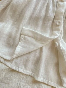 Vintaside Kids 女婴休闲可爱花卉刺绣翻领长袖衬衫，适合春夏秋季 - 米色 - 查看 9