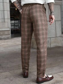 Manfinity CasualCool Pantalones casuales de hombre con estampado de cuadros, bolsillo y cintura elástica, estilo "Old Money"