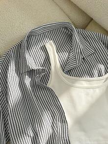 Resyla Women's Striped Shirt, Solid Color Shorts, And Tank Top 3-Piece Set