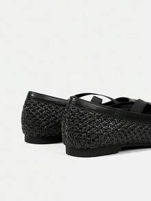 Styleloop 黑色网眼编织舒适简约透气松紧带女士平底鞋，适合度假、波西米亚风、万圣节、圣诞节、秋季 - 黑色 - 查看 10