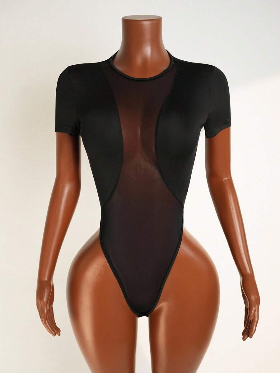 Mistrie Mujer Body Transparente Con Remiendo De Malla - Negro - Ver 1