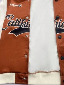 SHEIN 1 件 Tween Boy 字母印花羊毛连帽夹克，秋冬，男童赛车夹克，男童连帽夹克，男童图案夹克，返校 - 棕色 - 查看 8