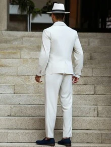 Manfinity Bizformal 男士纯色简约日常长袖西装套装男士两件套翻领男士西装套装米色男士服装奶油色男士西装套装男士西装套装米色男士正装套装奶油色西装男士米色西装男士奶油色西装，秋冬装 - 米色 - 查看 2