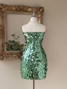 Lovelzi 优雅奢华性感亮片网纱透明派对迷你连衣裙，适合婚礼、单身派对、度假、舞会、晚礼服、鸡尾酒会 - 綠色 - 查看 4