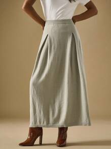 Briarwyn Fall Women's Solid Color Casual Long Knitted Midi Skirt, Fall/Winter, Back To School,Fall Old Money Style - Light Grey - View 5