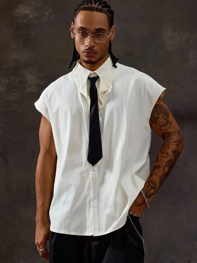 Street Life Men's Summer Fashion Contrast Color Collar Wide Shoulder Shirt