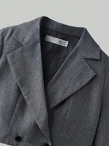 Maija Kids Maija Kids Tween Girl Notched Collar Double-Breasted Blazer & Pleated Skirt 2 Pieces Set Teen Skirt Suit Blazer Suit For Teen Girl Fall Winter - Grey - View 5