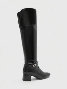 CUCCOO BIZCHIC Women's Square Toe Buckle Design Fashion High Heel Boots, Suitable For Daily Wear