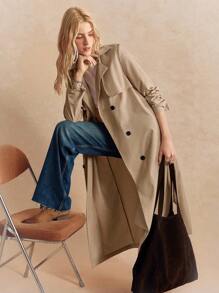 Écloséra 女士休闲双排扣中长风衣