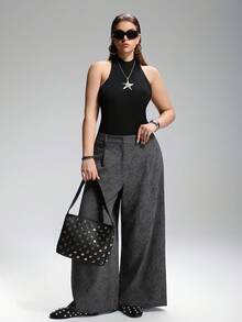 SHEIN EZwear Retro Floral Print Casual Plus Size Wide Leg Pants - Grey - View 6