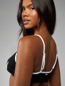 Missguided x Playboy 三角形文胸，撞色饰边，可调节肩带，软杯，圆领，棉混纺，日常舒适，无钢圈，经典单色设计，休闲文胸，最小覆盖，弹力带 - 黑與白 - 查看 2