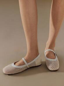 Styleloop Damen Outdoor Runde Zehenkappe Aprikose Gewebtes Mesh Stoff Mode Minimalistisch Komfortabel Atmungsaktiv Schnallenverschluss Flache Schuhe