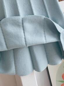 SHEIN Genkimix Kids 青少年女孩两件套针织套装，可爱 3D 蝴蝶结毛衣搭配百褶裙，可爱优雅，冬季